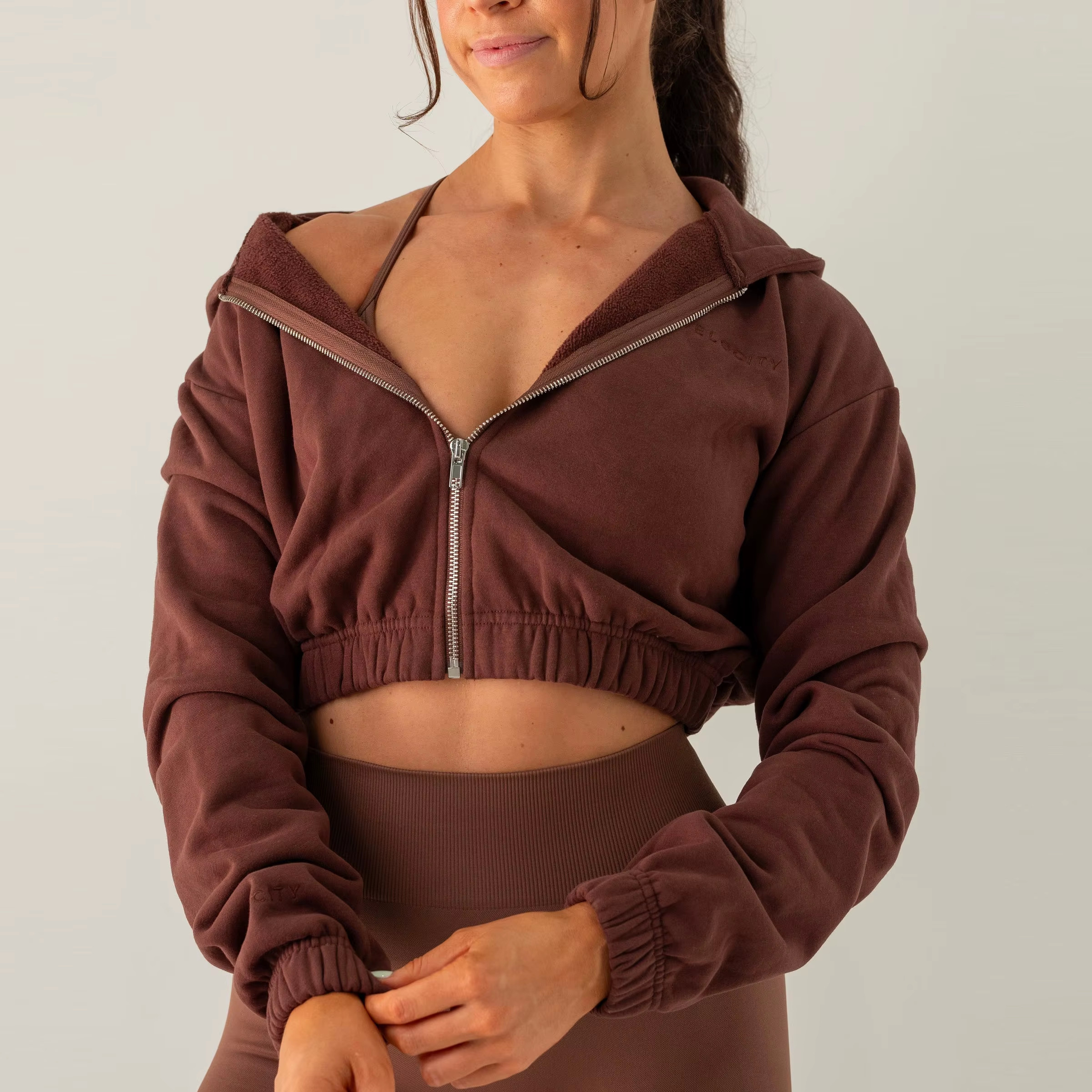 Custom Logo Zip-Up Hoodie | Cropped Heavyweight Sweatshirt Jacket with Printing Options