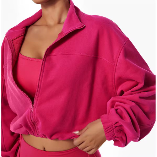 Sudadera corta personalizada para mujer | Sudadera con cremallera de felpa francesa y cordón ajustable en la cintura