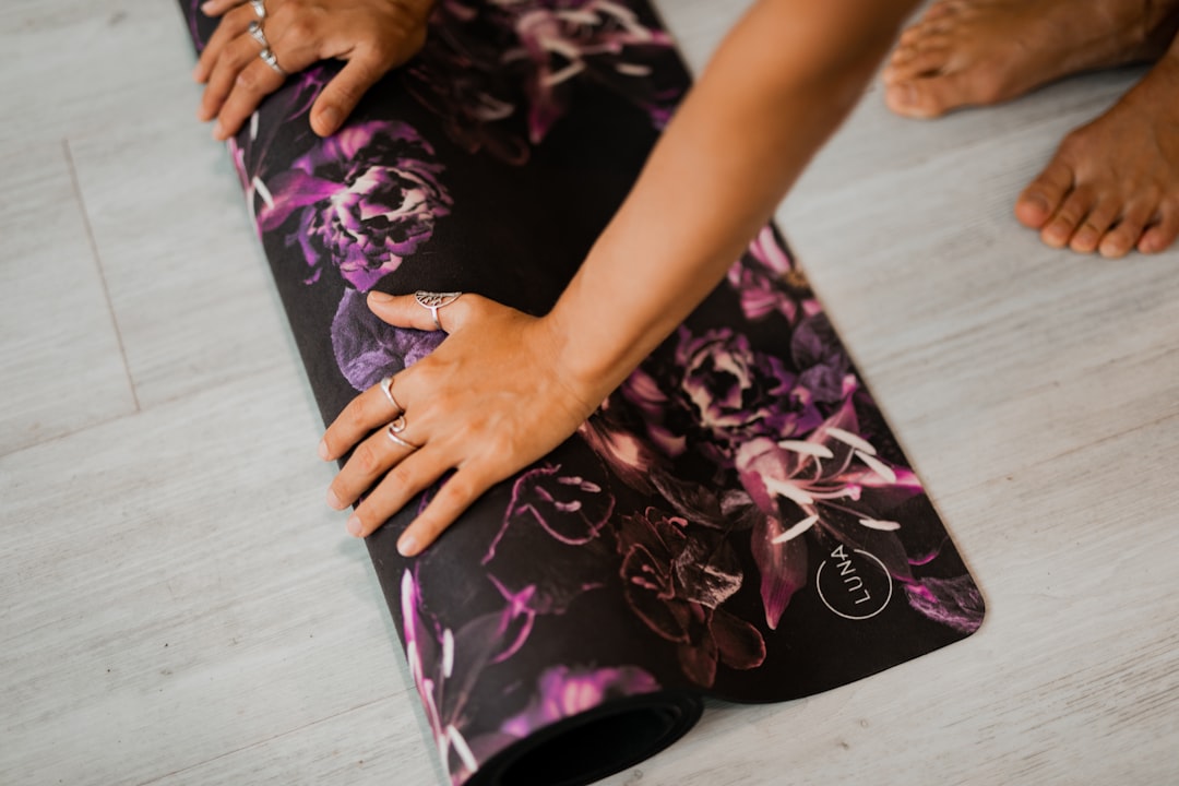 Close-up of textured yoga leggings with a subtle, tonal jacquard pattern