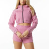 Women's Zip-Up Jacket And High-Waist Shorts Set | Pink Pocket Zip Jacket + Sweat Shorts | OEM/ODM Private Label Manufacturer
