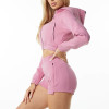 Women's Zip-Up Jacket And High-Waist Shorts Set | Pink Pocket Zip Jacket + Sweat Shorts | OEM/ODM Private Label Manufacturer