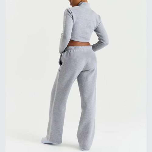 Women's Crop Top Activewear Set | Zip-Up Long Sleeve Jacket + Sweatpants | OEM/ODM Private Label Manufacturer