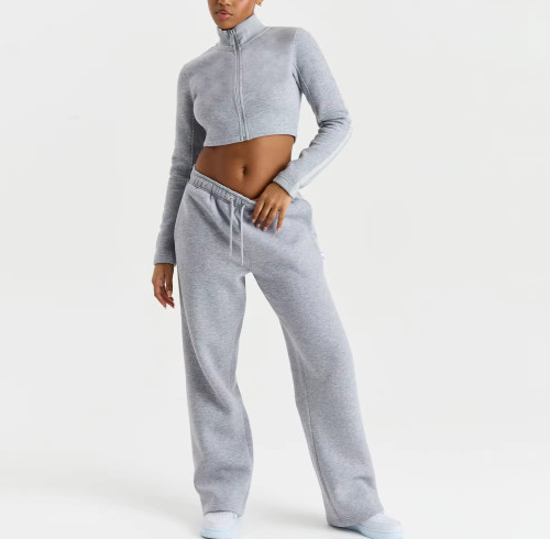 Women's Crop Top Activewear Set | Zip-Up Long Sleeve Jacket + Sweatpants | OEM/ODM Private Label Manufacturer