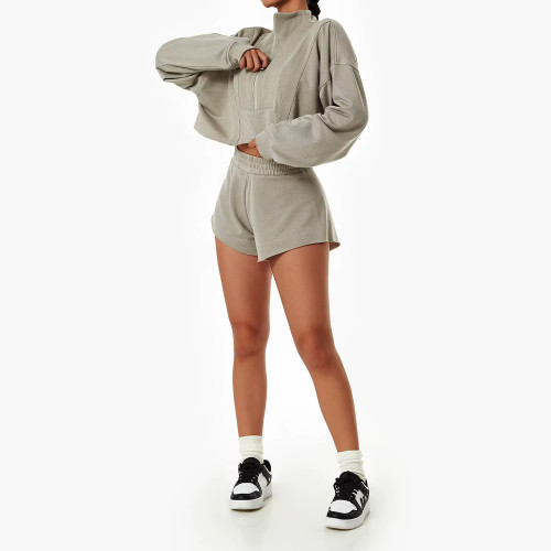 Women's Crop Top Hoodie And Shorts Sweatsuit Set | Oversized Tech Fleece Tracksuit | OEM/ODM Private Label Manufacturer