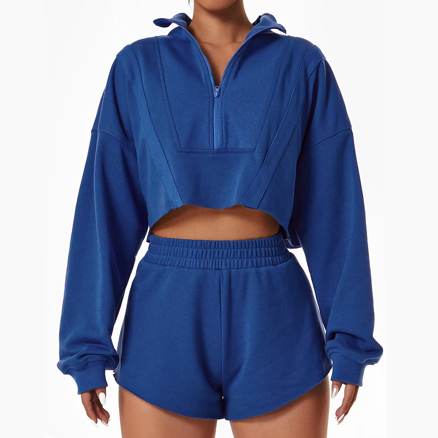 Women's Crop Top Hoodie And Shorts Sweatsuit Set