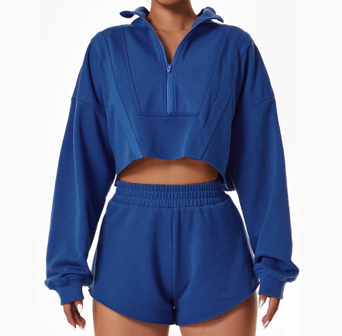 Women's Crop Top Hoodie And Shorts Sweatsuit Set | Oversized Tech Fleece Tracksuit | OEM/ODM Private Label Manufacturer