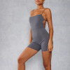 Women's Charcoal Workout Unitard Jumpsuit | Strappy Back Contour Fitness Design | OEM/ODM Private Label Manufacturer