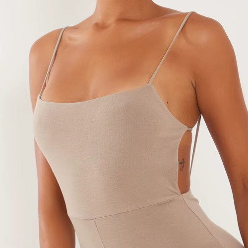 Women's Charcoal Workout Unitard Jumpsuit | Strappy Back Contour Fitness Design | OEM/ODM Private Label Manufacturer