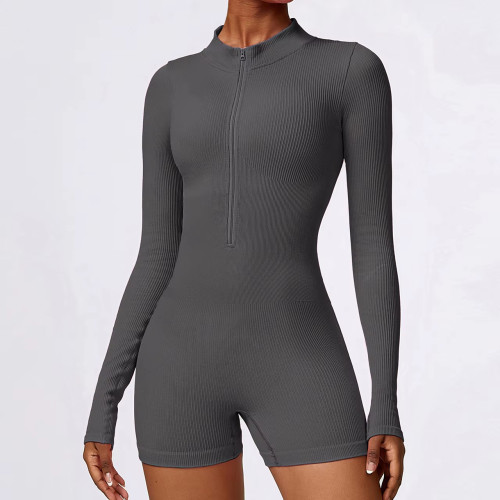 Women's Ribbed Slim Fit Short Jumpsuit | Elegant Workout Yoga Romper | OEM/ODM Private Label Manufacturer