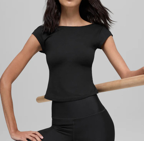 Women's Open Back Short Sleeve Tee OEM | Low Back Slim Fit | Custom Activewear Manufacturer
