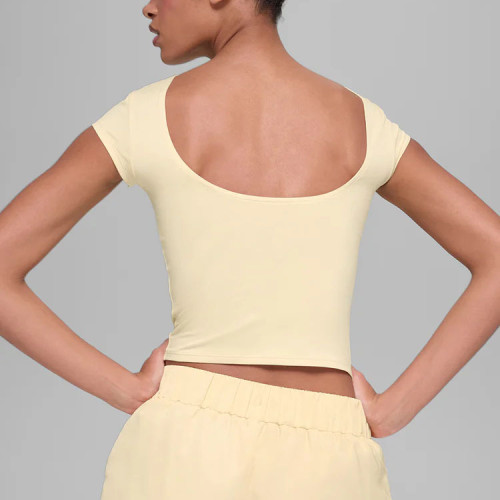 Women's Low Back Short Sleeve T-Shirt OEM | Open Back Slim Fit Tee | Activewear Manufacturer