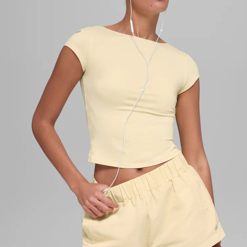 Women's Low Back Short Sleeve T-Shirt OEM | Open Back Slim Fit Tee | Activewear Manufacturer
