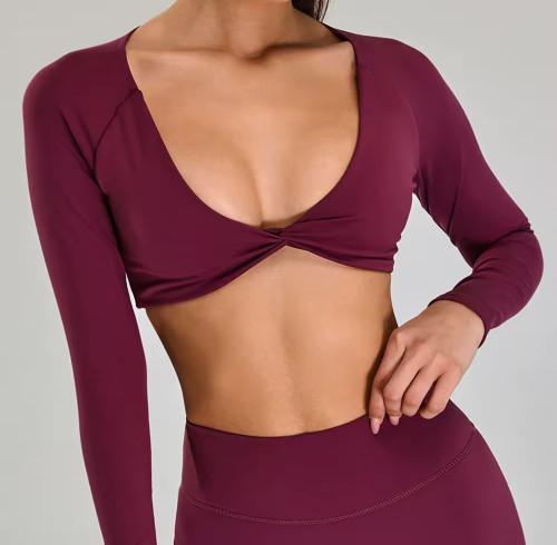 Women's Twist Front Long Sleeve Crop Shirt OEM | Slim Fit Workout Activewear Shirt Manufacturer