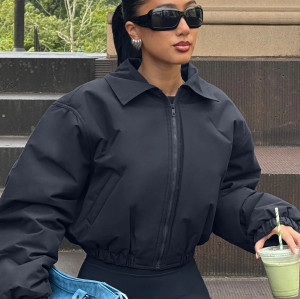 Women's Cropped Oversized Bomber Sports Jacket OEM | Workout Training Zip Jacket Manufacturer