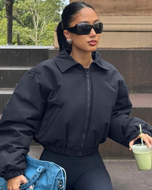 Women's Cropped Oversized Bomber Sports Jacket OEM | Workout Training Zip Jacket Manufacturer