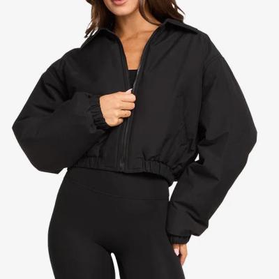 Women's Cropped Oversized Bomber Sports Jacket OEM | Workout Training Zip Jacket Manufacturer