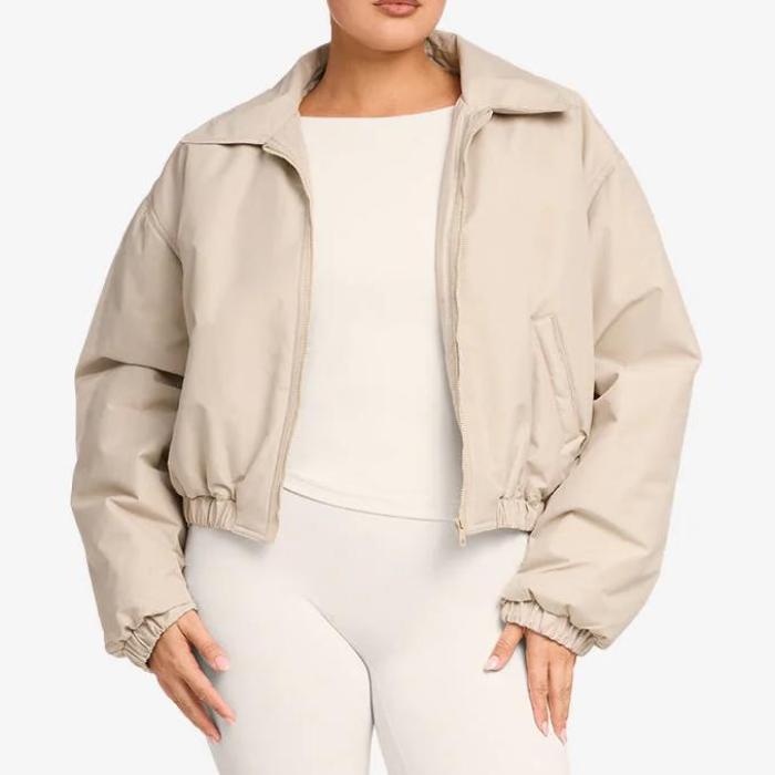 Women's Cropped Oversized Bomber Jacket OEM | Gym Warm-Up & Training Sports Outerwear