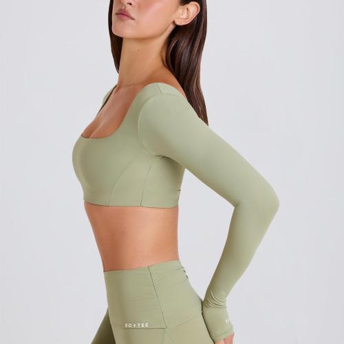 Women's Long Sleeve Yoga Crop Top OEM | Square Neck High Stretch Thumbhole Top