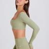 Women's Long Sleeve Yoga Crop Top OEM | Square Neck High Stretch Thumbhole Top