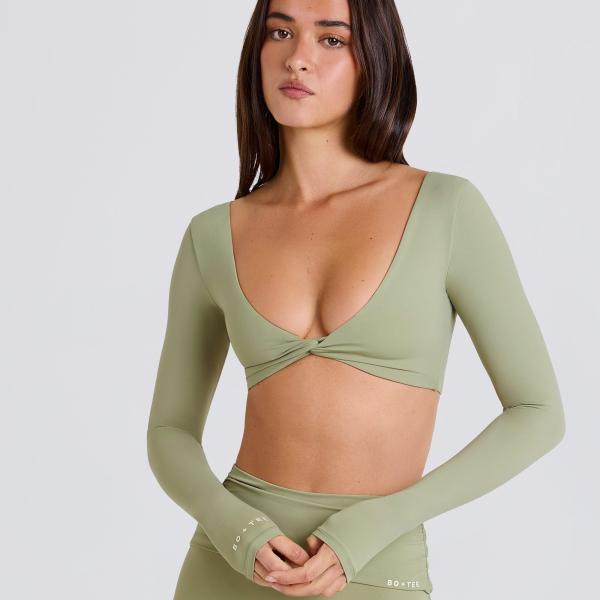 Women's Long Sleeve Yoga Crop Top OEM | Square Neck High Stretch Thumbhole Top