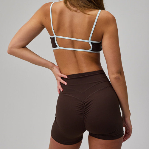 Custom Contrast Trim Yoga Set Manufacturer | Scoop Neck Bra And High Waist Shorts | Quick-Dry Stretch Yoga Set