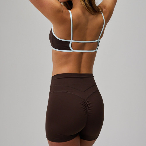 Custom Contrast Trim Yoga Set Manufacturer | Scoop Neck Bra And High Waist Shorts | Quick-Dry Stretch Yoga Set
