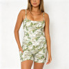Custom Floral Ribbed Yoga Jumpsuit | Square Neck Romper with Pockets