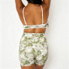 Custom Floral Ribbed Yoga Jumpsuit | Square Neck Romper with Pockets