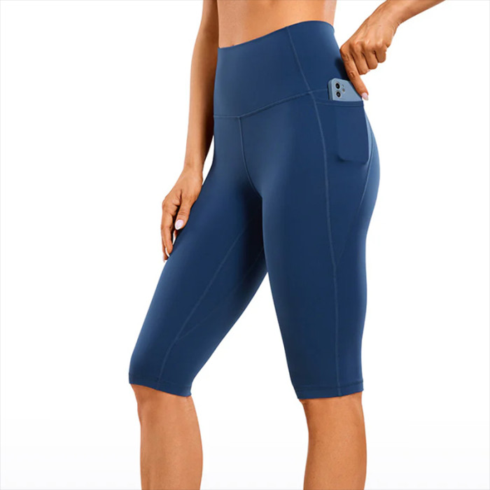 Custom High Waist Pocket Knee Yoga Shorts | Tummy Control Sports Capris