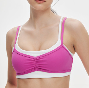 Custom Front Ruched Two-Tone Double Strap Yoga Bra | Layer Contrast Sports Bra