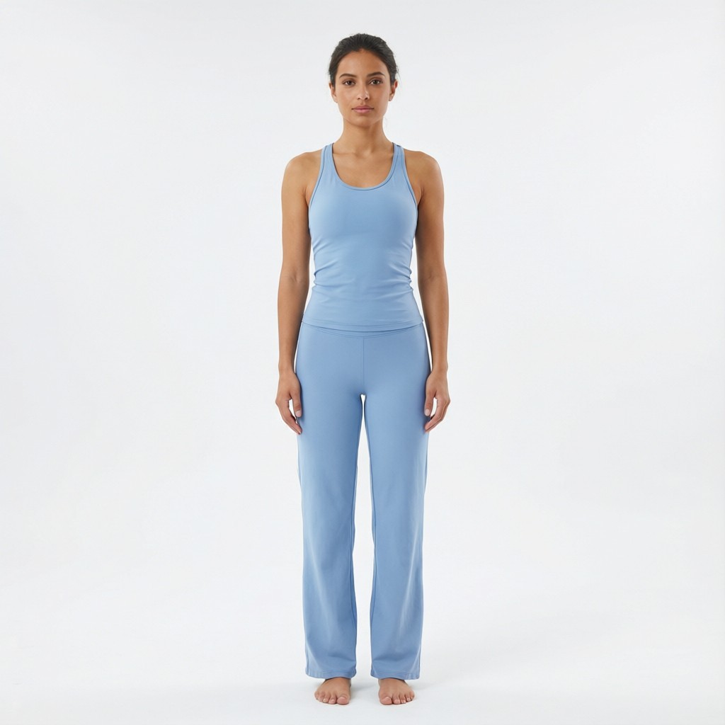 Light blue custom yoga set front view