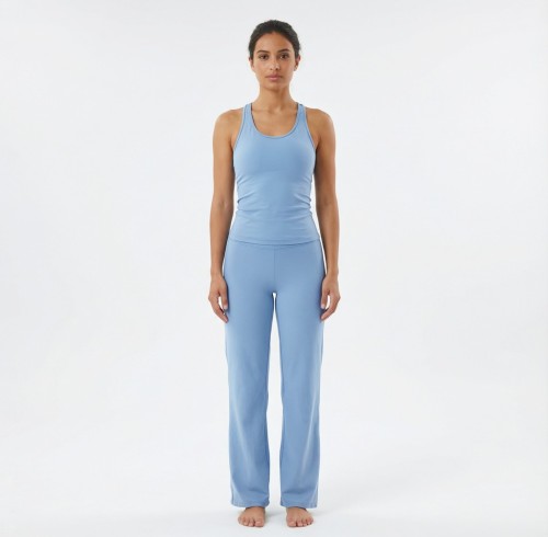 Custom Light Blue Yoga Set – Tank Top & Wide-Leg Pants