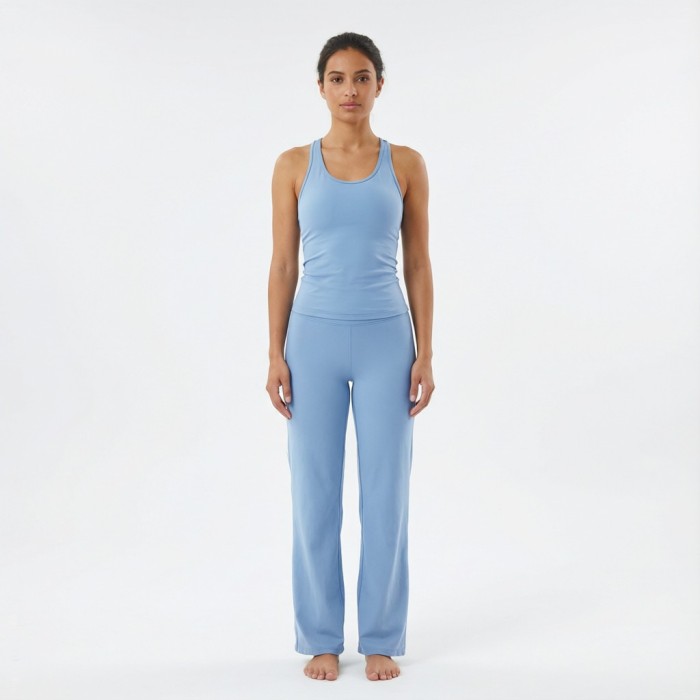 Custom Light Blue Yoga Set – Tank Top & Wide-Leg Pants