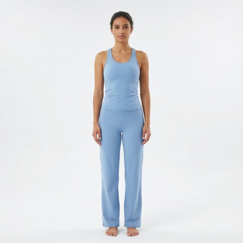 Custom Light Blue Yoga Set – Tank Top & Wide-Leg Pants
