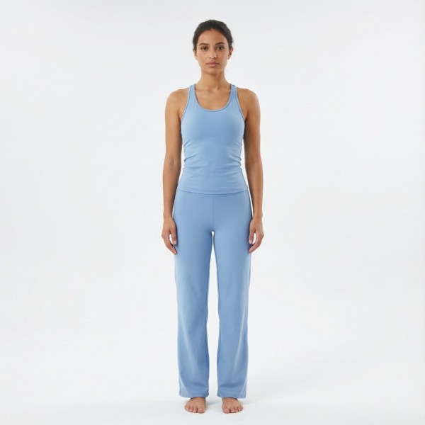 Custom Light Blue Yoga Set – Tank Top & Wide-Leg Pants