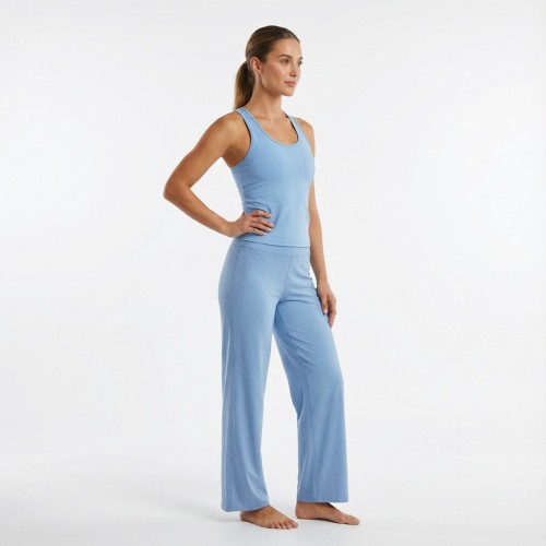 Custom Light Blue Yoga Set – Tank Top & Wide-Leg Pants