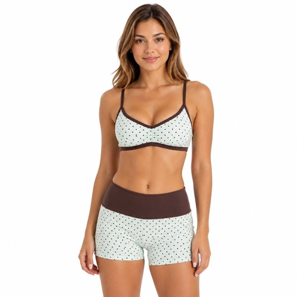 Custom Polka Dot Yoga Set Manufacturer – Triangle Bralette & High-Waist Booty Shorts