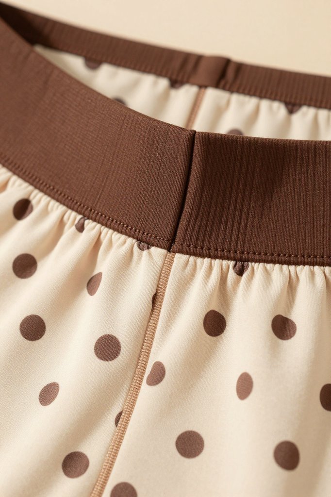 Wide chocolate brown ruched waistband close-up