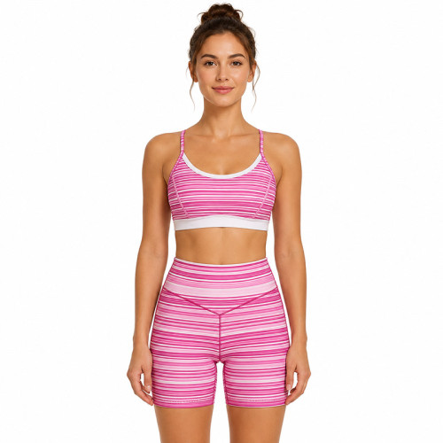 Custom Women's Striped Yoga Set Two-Piece Wholesale Manufacturer
