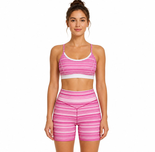 Custom Women's Striped Yoga Set Two-Piece Wholesale Manufacturer