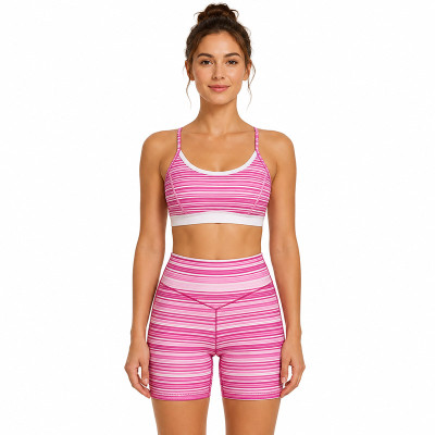 Custom Women's Striped Yoga Set Two-Piece Wholesale Manufacturer