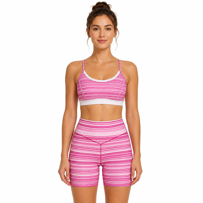 Custom Women's Striped Yoga Set Two-Piece Wholesale Manufacturer