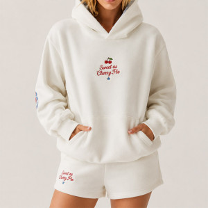 Custom Oversized Cherry Pie Graphic Hoodie & Shorts Lounge Set - OEM Loungewear Manufacturer