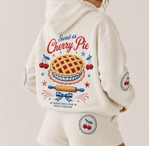 Custom Oversized Cherry Pie Graphic Hoodie & Shorts Lounge Set - OEM Loungewear Manufacturer