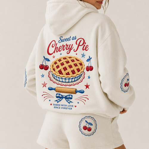 Custom Oversized Cherry Pie Graphic Hoodie & Shorts Lounge Set - OEM Loungewear Manufacturer