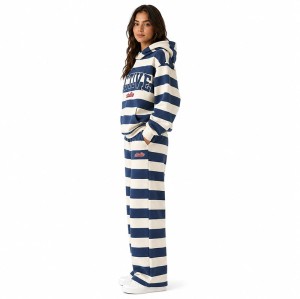 Custom Vintage Navy Stripe Tracksuit Set - Embroidered Hoodie & Wide-Leg Jogger
