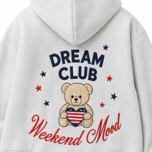 Custom Vintage Embroidered Bear Hoodie Shorts Set Women Loose Casual Sportswear 2-Piece