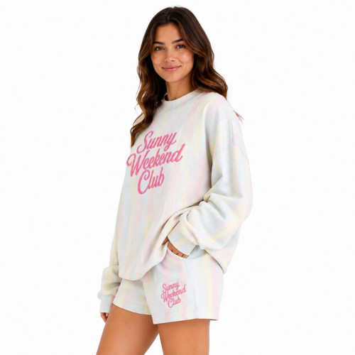 Custom Pastel Stripe Embroidered Tracksuit Set for Women