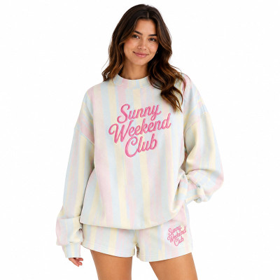 Custom Pastel Stripe Embroidered Tracksuit Set for Women