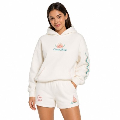 Custom Embroidered Oversized Hoodie Short Set for Women